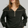 Umgee Full Size Ribbed Knit Half Zipper Sweatshirt Plus Size - Black