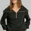 Umgee Full Size Ribbed Knit Half Zipper Sweatshirt Plus Size - Black