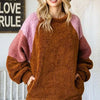 Culture Code Color Block Faux Fur Raglan Sleeve Sweatshirt - Brown