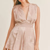 MABLE Draped Romper with Pleated Shoulder Pad Detail - Mocha