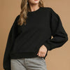 Umgee Round Neck Sweatshirt with Pleated Detail - Black