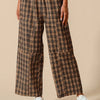 SO ME Check Plaid Wide Leg Pants with Big Patch Pockets - BLACK/CAMEL