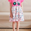 Children's Tractor Graphic Ruffle Sleeve Dress - Fuchsia Pink