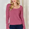 Basic Bae Full Size Ribbed Long Sleeve T-Shirt - Hot Pink