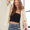 ADORA Full Size Contrast Crochet Open Front Long Sleeve Cardigan - Ivory