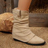 Point Toe Block Heels Boots - Ivory