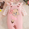 Children's Polka Dot Bodysuit and Overalls Set with Headband - Pink