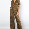 Be Stage Surplice Short Sleeve Pleated Foil Jumpsuit - Gold