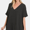 Zenana Full Size V-Neck Short Sleeve Top - BLACK