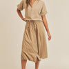 MABLE Short Sleeve Top and Button Down Midi Skirt Set - Taupe