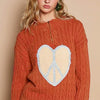 POL Cable-Knit Peace Patch Dropped Shoulder Sweater - Orange-Red