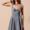 SO ME Mineral Washed Bow Ribbon Denim Flare Dress - DENIM