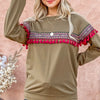 And The Why Ethnic Ribbon Tassel Trim Top - Olive