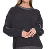 Zenana Exposed Seam Round Neck Two-Tone Sweater - BLACK