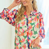 First Love Full Size Floral Button Down Satin Shirt - Multi