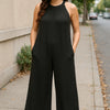 Double Take Full Size Tie Back Cutout Sleeveless Jumpsuit - Black