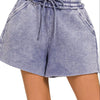Zenana Acid Wash Fleece Drawstring Shorts With Pockets - MARLIN