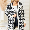 Mandy Woven Right Houndstooth Open Front Longline Cardigan - Black