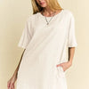 Davi & Dani Short Sleeve Side Slit T-Shirt with Pockets - White