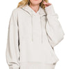 Zenana Oversized Fleece Kangaroo Pocket Hoodie - BONE