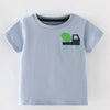 Children's Cartoon Truck Graphic Short Sleeve T-Shirt - Light Blue