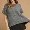 Umgee Cable-Knit V-Neck Sweater - CHARCOAL GREY