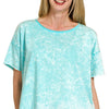 Zenana Washed Crew Neck Short Sleeve Crop Box Tee - MINT SKY