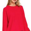 Zenana Viscose Front Seam Round-Neck Sweater - H RED