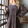 Heimish Leopard Long Sleeve Tiered Blouse - Mocha