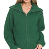 Zenana High Neck Full Zip Sweater Cardigan - DK GREEN