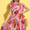 And The Why Printed Double Ruffles Sleeve Dress - Mauve