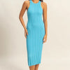 HYFVE Round Neck Bodycon Ribbed Knit Dress - BLUE