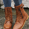 Lace-Up Boots with Side Zipper - Brown