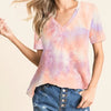 BiBi Tie Dye French Terry V Neck Top - LAVENDER MULTI