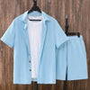 Men's Plus Size Button Up Short Sleeve Shirt and Shorts Set - Light Blue