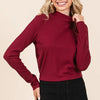Mittoshop Mock Neck Rib Knit Long Sleeve Crop Top - Wine