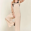 ADORA Knotted Wide Strap Wide Leg Overalls - Tan