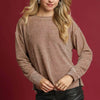 Umgee Round Neck Long Sleeve Side Slit Top - LATTE