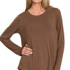 Zenana Flowy Round Hem Rayon Long Sleeve Top - BROWN