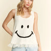 Jade By Jane Full Size Smiley Fringe Hem Tank Plus Size - CREAM