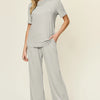 Double Take Full Size Round Neck Short Sleeve T-Shirt and Wide Leg Pants Set - Light Gray