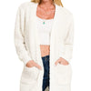 Zenana Long Sleeve Popcorn Sweater Cardigan with Pockets - IVORY