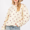 SAGE + FIG Heart Printed Contrast Long Sleeve Sweatshirt - Cream