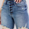 Judy Blue Button Fly Mid Length Denim Shorts W/ Destroy - MD