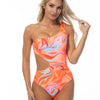 WAVE PRINTED ONE SHOULDER ONE PIECE - Orange