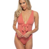 SOLID HALTER BOW TIE FRONT ONE PIECE SWIMSUIT - Pink