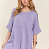 ADORA Drop Shoulder Loose Fit Knit Tunic Top - LAVENDER