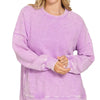 Zenana Acid Washed Double Ribbed Hi-low Sweatshirt - LAVENDER