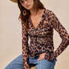 BiBi Leopard Printed Mesh Shirt With Button Up V Neck - LEOPARD