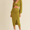 MABLE Front Twisted Knit Top and Midi Skirt Set - Moss Green
